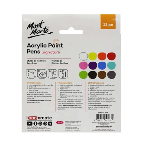 MONT MARTE ACRYLIC PAINT PENS Fine Tip 12pc(1)